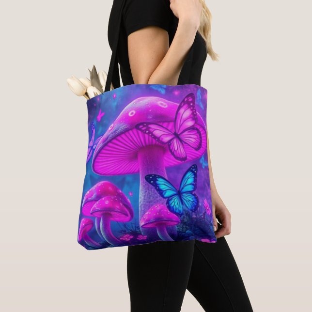 Tote Bag Papillons, Fleurs et Champignons Fairycore (De près)