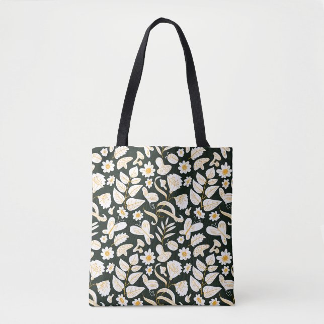 Tote Bag Papillons & Fleurs : Motif d'été Doodle. (Devant)