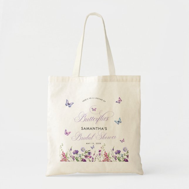 Tote Bag Papillons Modernes Fleurs Sauvages Shower de Marié (Devant)