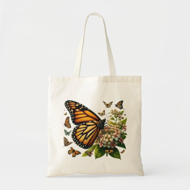 Tote Bag Papillons Monarque Savourer Pétales Fleurs (Devant)