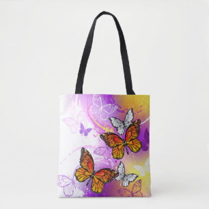 Tote Bag Papillons Monarque sur Arrière - plan pourpre