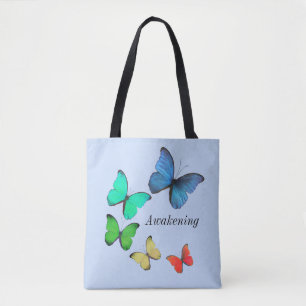 Tote Bag Papillons multicolores sur fond bleu clair