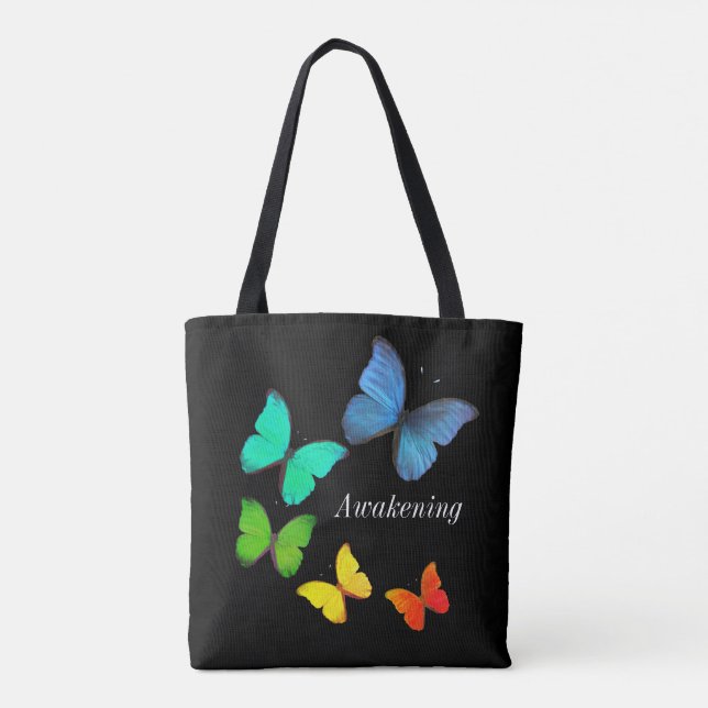 Tote Bag Papillons multicolores sur le noir (Dos)