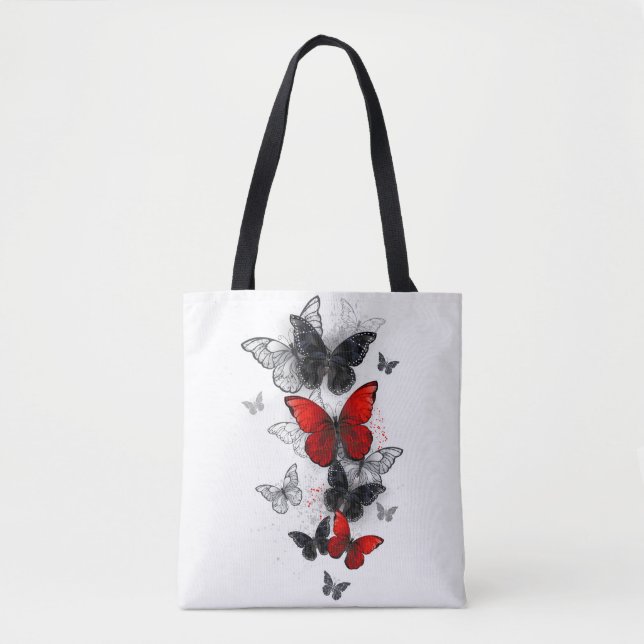 Tote Bag Papillons noirs et rouges volants (Devant)