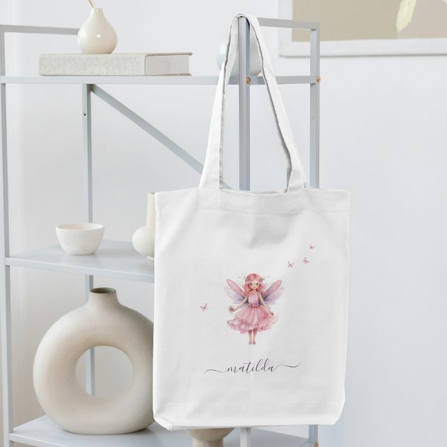 Tote Bag Papillons roses Nom de la fée blanche (Créateur téléchargé)