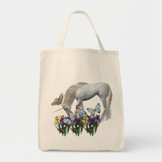 Tote Bag Papillons Unicorne Blanc Fleurs