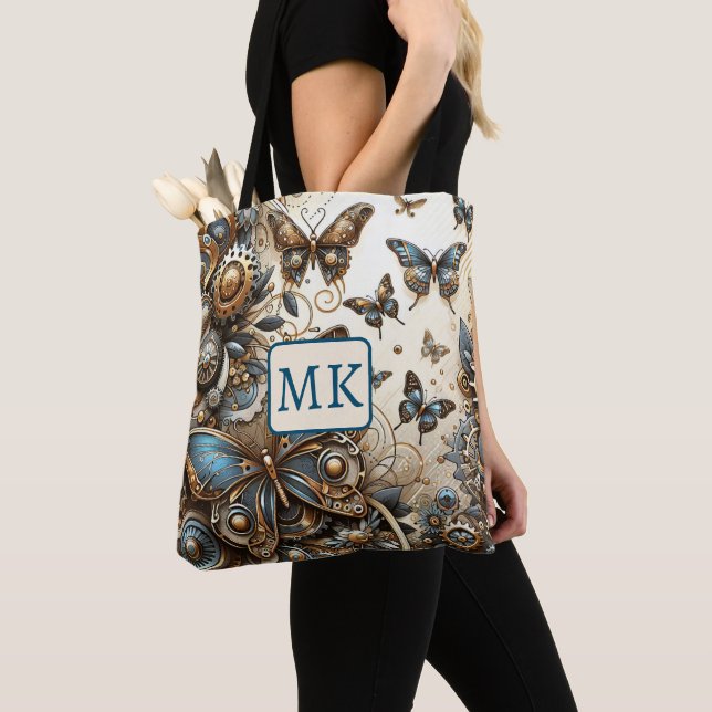 Tote Bag Papillons vintages Steampunk Monogramme (De près)
