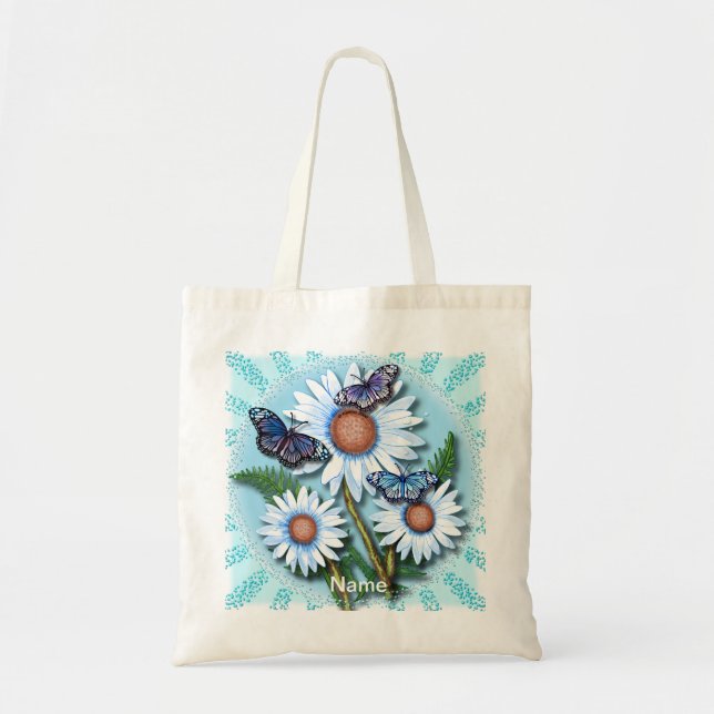 Tote Bag Pâquerettes bleues papillon (Devant)