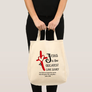Tote Bag Pâques chrétien JÉSUS LE PLUS GRAND AMOUR Jean 3v1