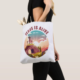Tote Bag Pâques chrétiennes Pâques Jésus Tombe vide & Croix