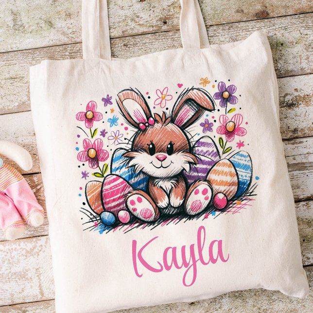 Tote Bag Pâques Enfants Nom Filles Lapin Lapin Lapin (Bunny Girls Easter Tote)