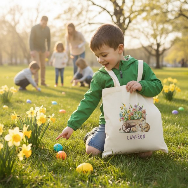 Tote Bag Pâques Personnalisés avec de Mignons Lapins (Cute Bunnies Personalized Easter Tote Bag)