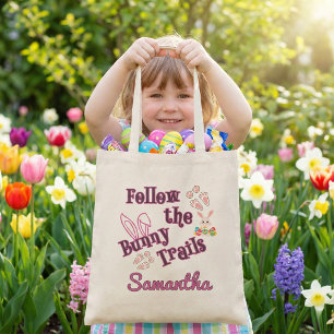 Tote Bag Pâques personnalisés Suivez les sentiers du lapin