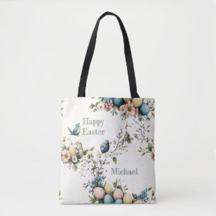 Tote Bag Pâques Printemps Oiseaux Œufs Pastel Aquarelle Flo