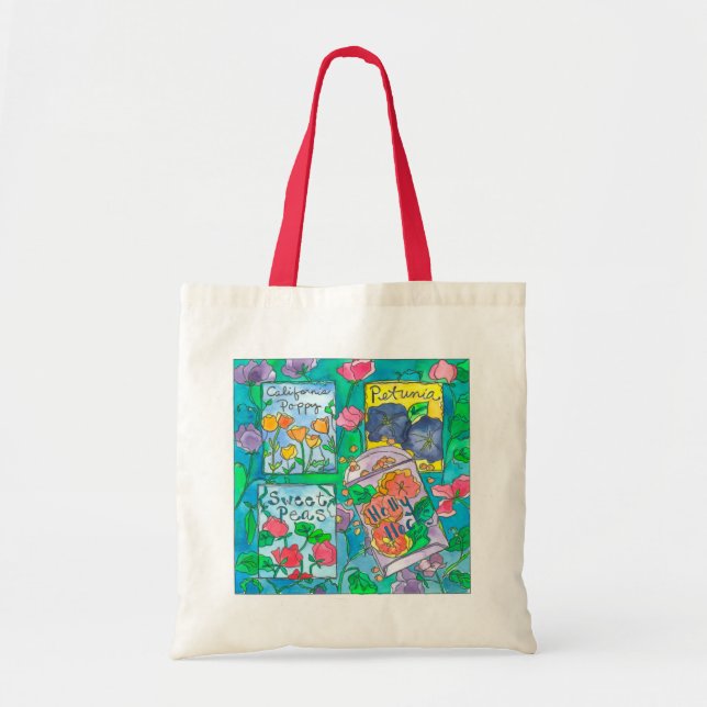 Tote Bag Paquets de semences Pois doux Aquarelle Fleurs (Devant)
