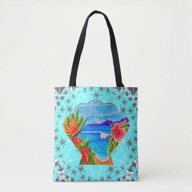 Tote Bag Paradis hawaïen (bleu) (Devant)