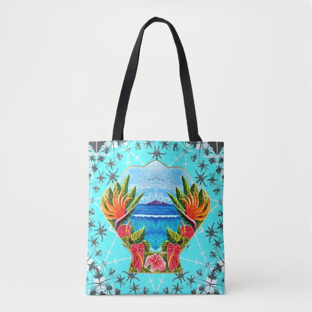 Tote Bag Paradis hawaïen deux fois (bleu) (Devant)