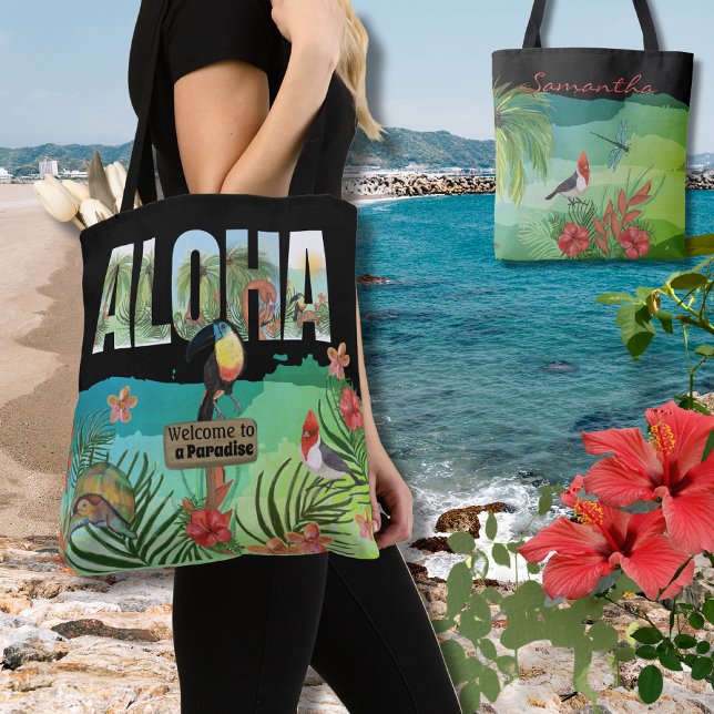 Tote Bag Paradis Tropical Aloha Personnalisé Double Côté (Zazzle Personalized Aloha Tropical Paradise Tote Bag)