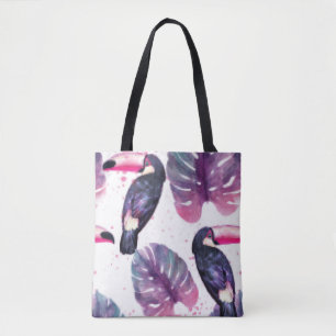 Tote Bag Paradis tropical avec perroquets aquarelles et pal