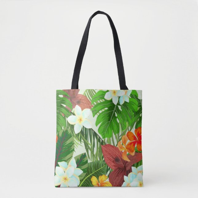 Tote Bag Paradis tropical Fleurs colorées et Feuilles (Devant)