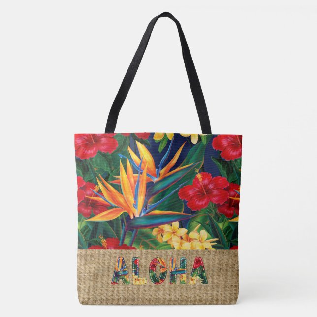 Tote Bag Paradis tropical Floral Hawaï Faux Appliqué (Devant)