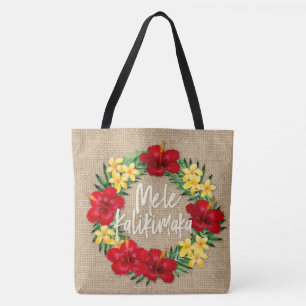Tote Bag Paradis Tropical Hawaiian Holiday Wreath Burlap