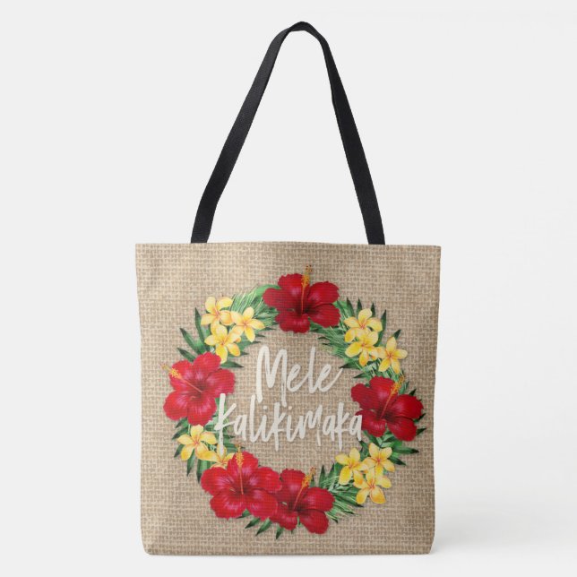 Tote Bag Paradis Tropical Hawaiian Holiday Wreath Burlap (Devant)