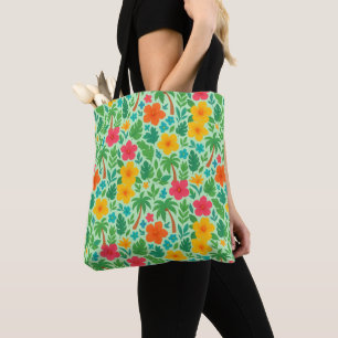 Tote Bag Paradis tropical - Palm Feuilles & Hibiscus Motif