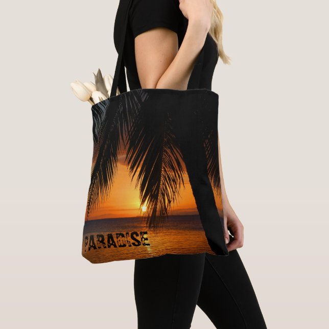 Tote Bag Paradis Tropical Palm Tree Orange Ocean Sunset (De près)