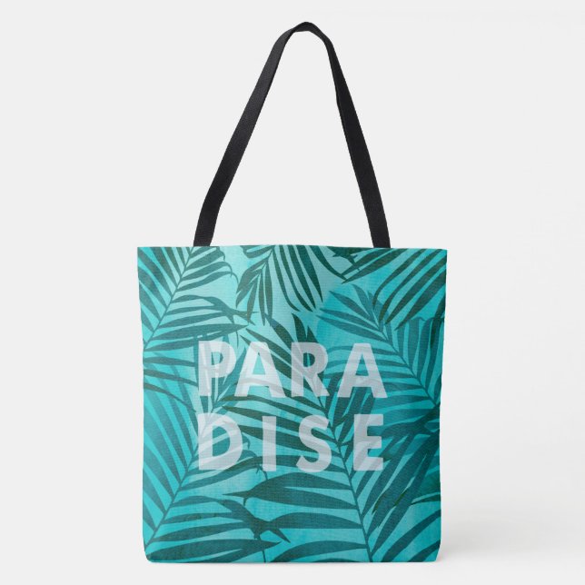 Tote Bag Paradise Palms hawaïens Tropical en Turquoise (Devant)