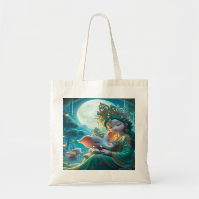 Tote Bag Parallel Realms Baby Goddess and Elephant. (Devant)