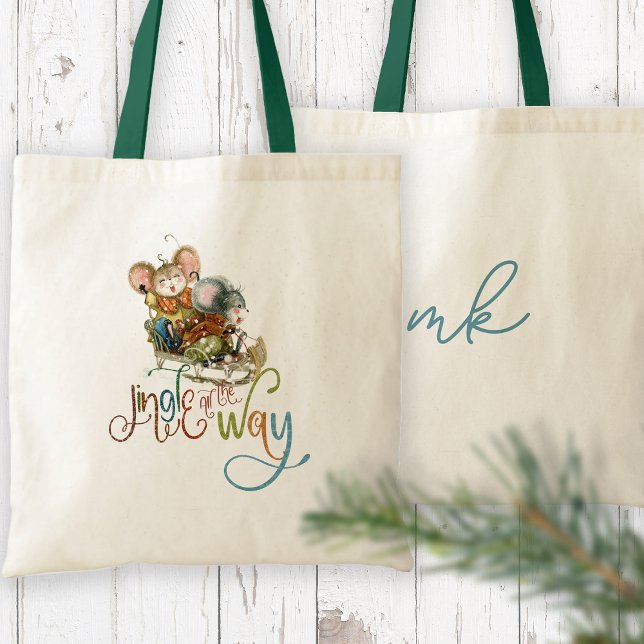 Tote Bag Paraphe De Mice Sleigh Jingle Tout Le Chemin Parti (Front and back view - personalise initials on the back)