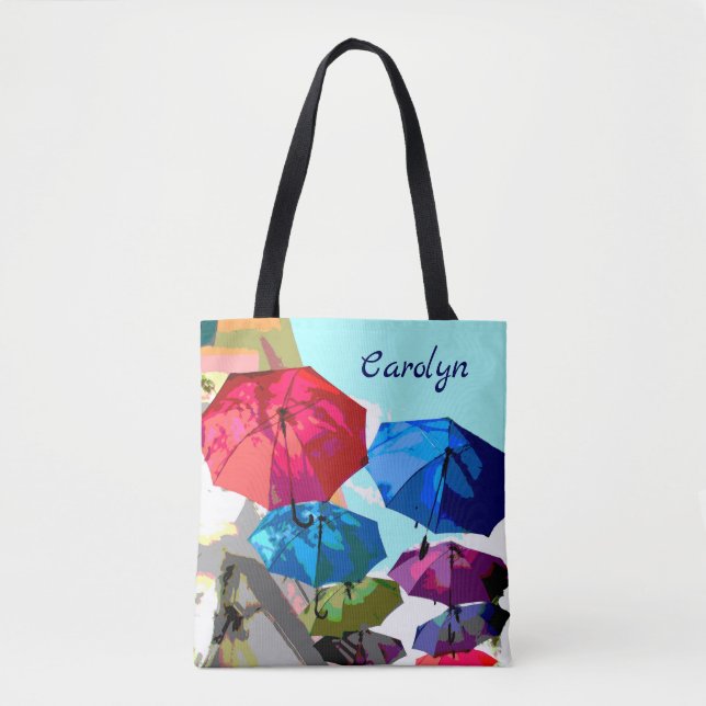 Tote Bag Parapluies lumineuses sur la rue, votre nom (Devant)