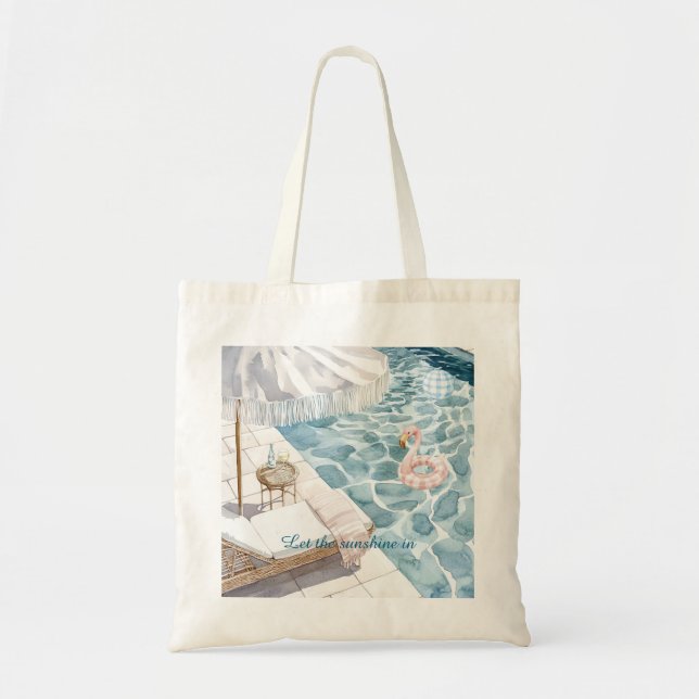 Tote Bag Parasol de Piscine Flamingo Rose Flotteur Balle (Devant)