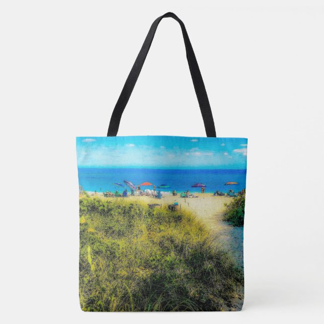 Tote Bag Parasols de plage le long de l'océan (Devant)