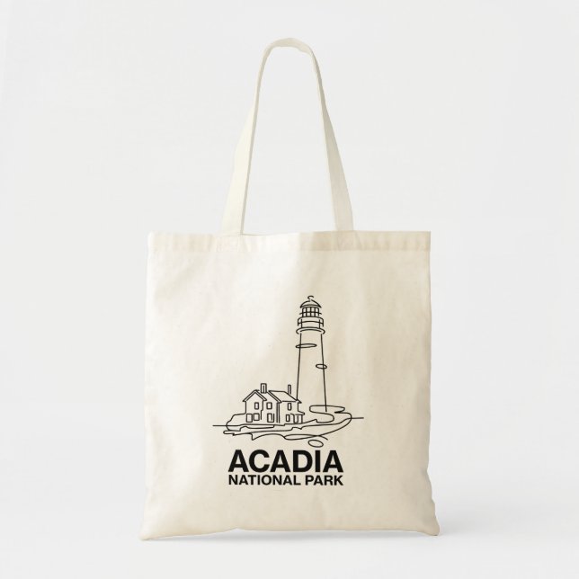 Tote Bag Parc national Acadia Phare Line Art (Devant)