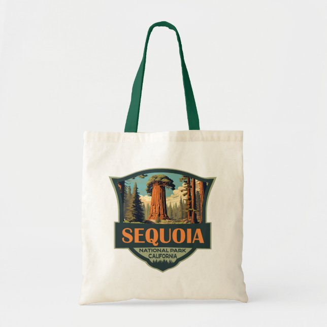 Tote Bag Parc national de Sequoia Illustration Rétro (Devant)