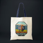 Tote Bag Parc national de Yellowstone Bison nord-américain<br><div class="desc">Design vectoriel de Yellowstone. Le parc comprend des canyons spectaculaires,  des rivières alpines,  des forêts luxuriantes,  des sources chaudes et des geysers qui brassent,  dont son plus célèbre,  Old Faithful.</div>