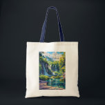 Tote Bag Parc national des lacs Plitvice Croatie Art de voy<br><div class="desc">Conception d'oeuvres vectorielles Plitvice Lakes. Les lacs du parc sont séparés par des barrages travertins naturels,  créés par l'eau qui s'écoule en couches minces au-dessus des seuils.</div>