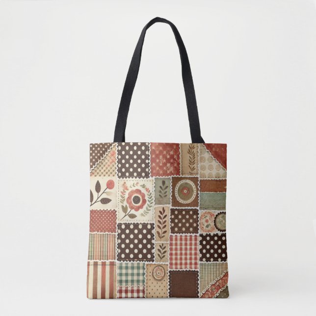 Tote Bag Parcelle en terre cuite unique & Patchwork Rustiqu (Devant)