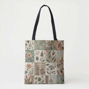 Tote Bag Parcelle & Patchwork en terre cuite rose et verte