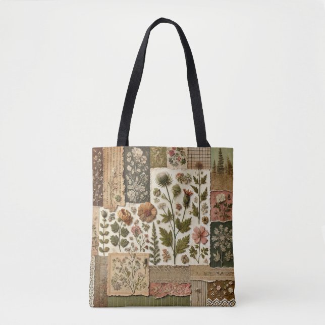 Tote Bag Parcelle & Patchwork en terre cuite rose et verte  (Devant)