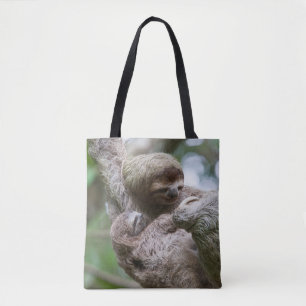 Tote Bag Paresseux bébé avec sa mère suspendue à un arbre