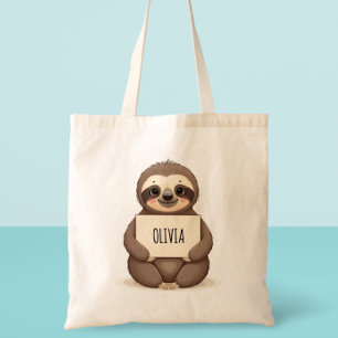Tote Bag Paresseux mignon tenant un panneau de nom