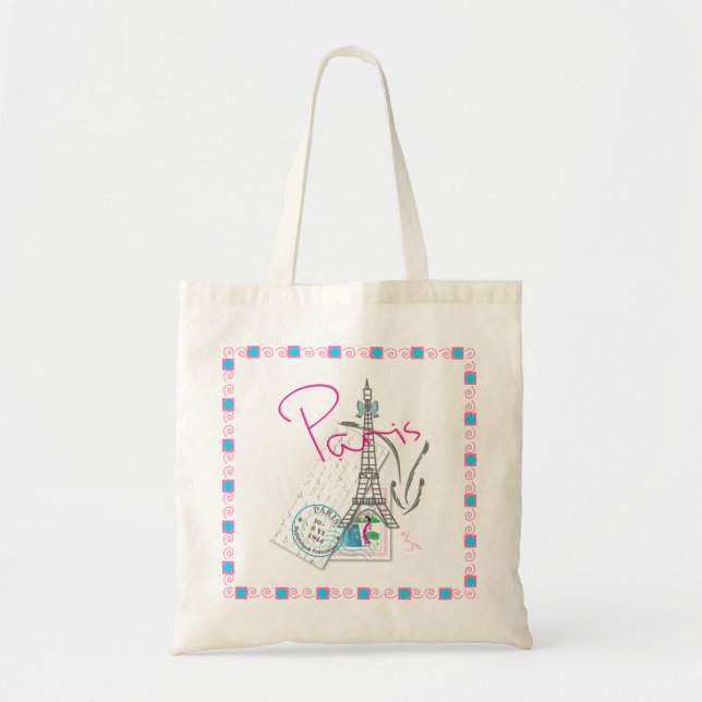 Tote Bag Paris avec amour et Tour Eiffel (Devant)