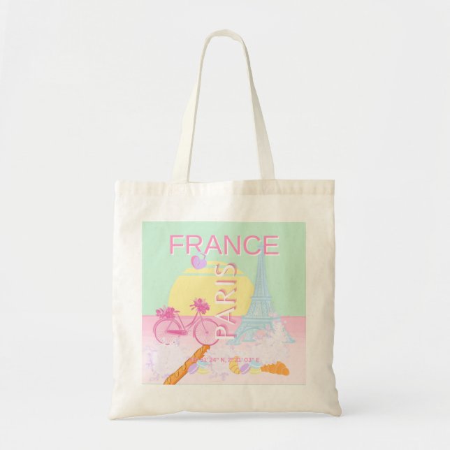 Tote Bag Paris, France, Art du voyage, Preppy, Pastel, Vert (Devant)