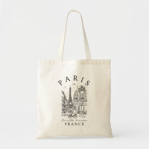 Tote Bag Paris France – Croquis avec tour Eiffel et café
