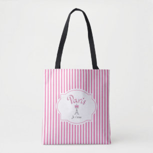 Tote Bag Paris, France, Je t'aime, Pink Stripes