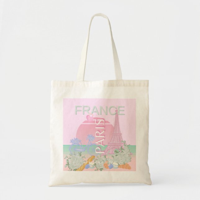 Tote Bag Paris, France, Travel Art, Preppy, Pastel, Rose (Devant)