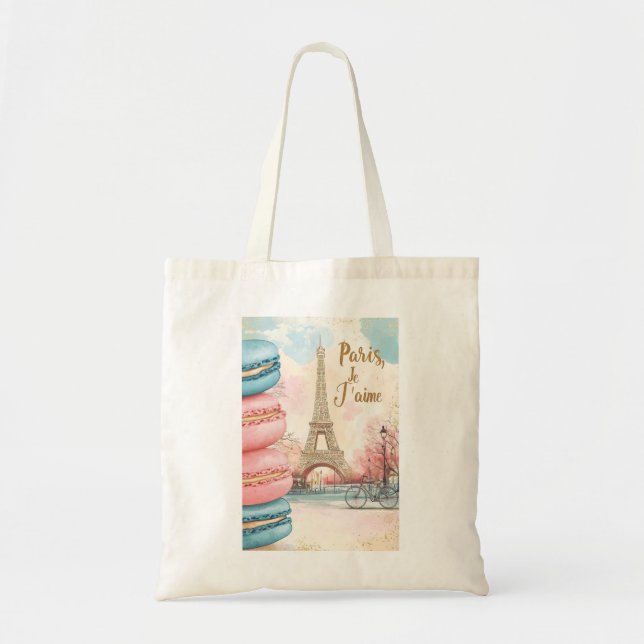 Tote Bag  Paris, Je T'aime - Tour Eiffel avec Macarons  (Devant)